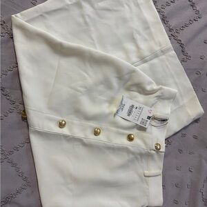 Zara White Midi Skirt with Gold Buttons